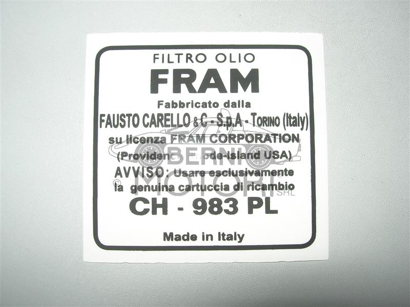 Sticker for FRAM external oil filter